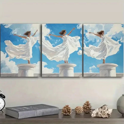 3pcs Oil Painting of the Three Graces Sky White Wall Art Set Canvas Unframed - High Quality Print 100% Australian Made Wall Canvas