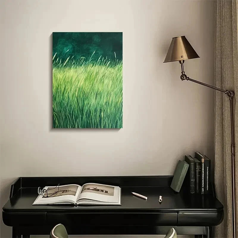 Emerald Lemongrass Grassland Painting 40x60cm Metal Print Ready to Hang - Bella Home Decor