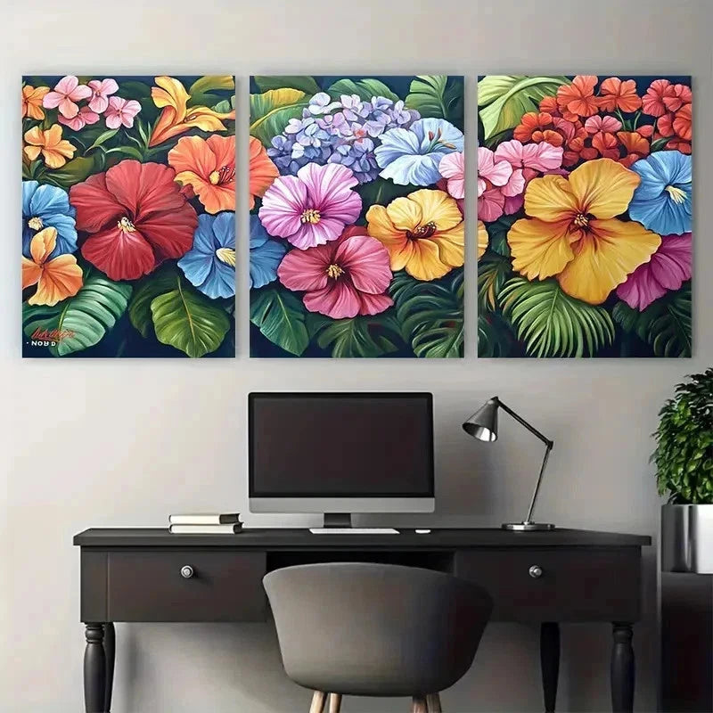 3pcs Colorful Tropical Flowers & Leaves Perfect Wall Art Set Canvas Framed 50x70cm - High Quality Print 100% Australian Made Wall Canvas Ready to Hang - Bella Home Decor