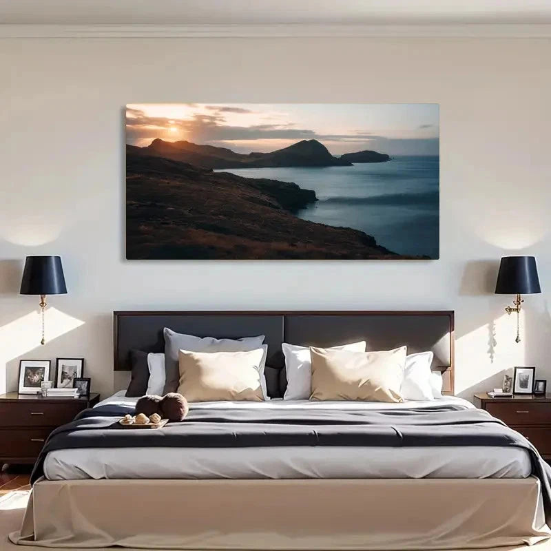 Tides And Peaks Beach Mountain Wall Art Canvas Office Home Room Framed 120x60cm