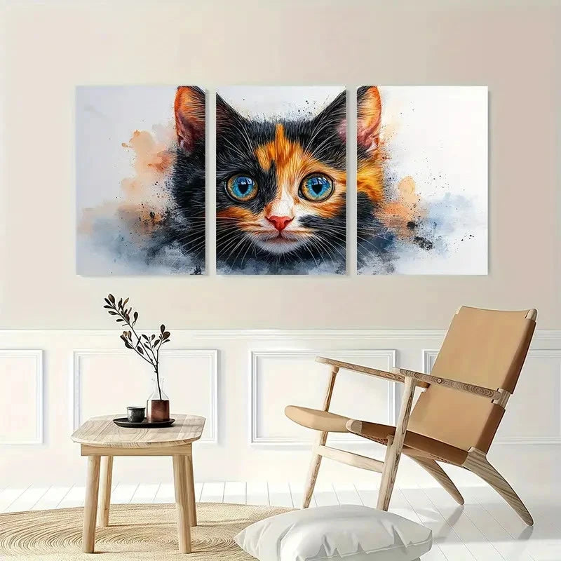 3pcs Calico Cat Cute Kitten Artwork Perfect Wall Art Set Canvas Framed 60x90cm - High Quality Print 100% Australian Made Wall Canvas Ready to Hang - Bella Home Decor