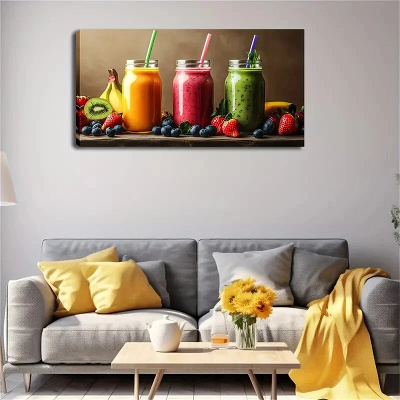 Vibrant Juice Fruit Still Life Wall Art Canvas Office Home Room Framed 120x60cm - Bella Home Decor