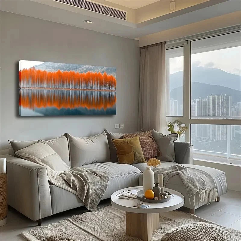 Abstract Red Forest Lake Scene Wall Art Canvas Office Home Room Framed 120x60cm - Bella Home Decor