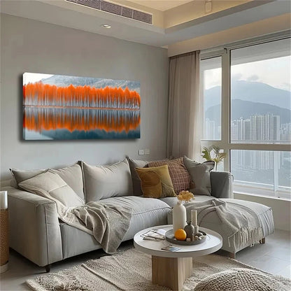 Abstract Red Forest Lake Scene Wall Art Canvas Office Home Room Framed 120x60cm - Bella Home Decor