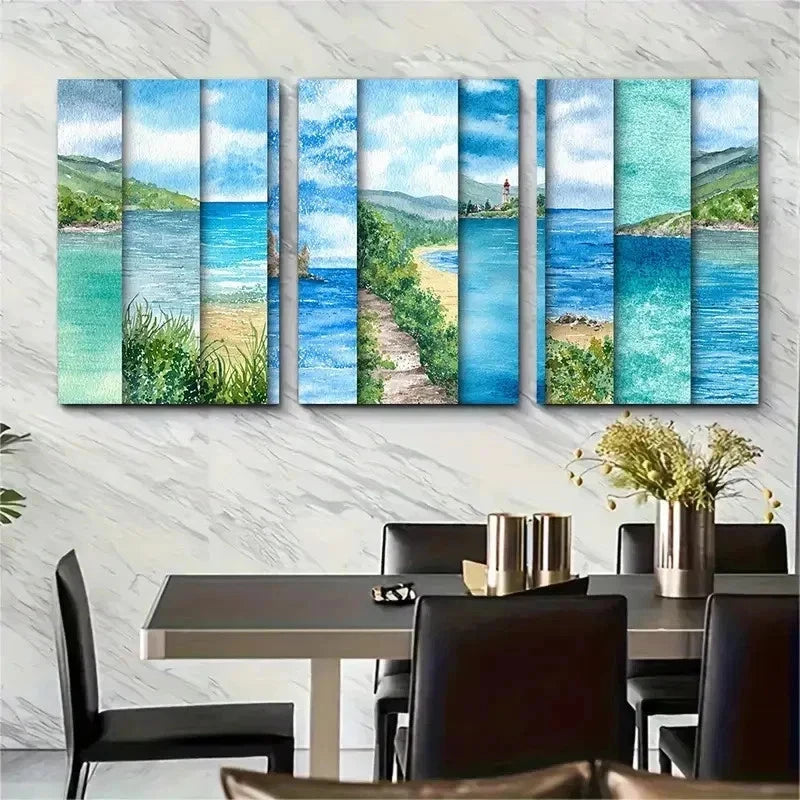 3pcs Coastal Scenery Beach Mountain Perfect Wall Art Set Canvas Framed 50x70cm - High Quality Print 100% Australian Made Wall Canvas Ready to Hang - Bella Home Decor