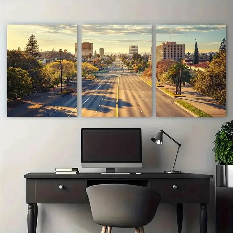 3pcs California Deco Fresno City Vintage Perfect Wall Art Set Canvas Framed 50x70cm - High Quality Print 100% Australian Made Wall Canvas Ready to Hang - Bella Home Decor