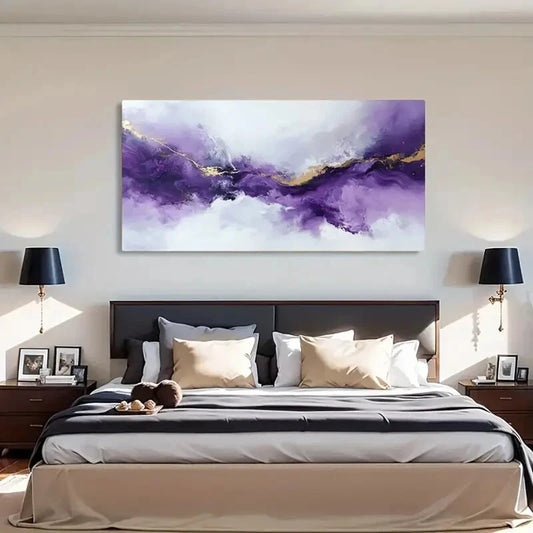 Minimalist Purple & Golden Wall Art Canvas Office Home Room Framed 120x60cm