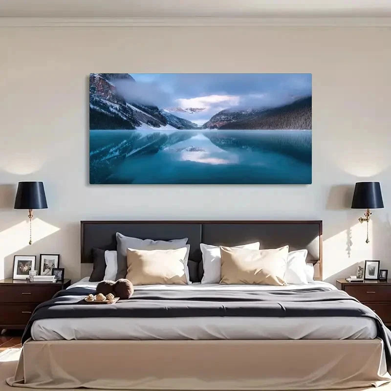 Frozen Echoes Lake Louise Wall Art Canvas Office Home Room Framed 120x60cm