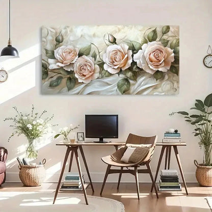 Romantic Floral Roses Pink Wall Art Canvas Office Home Room Framed 120x60cm - Bella Home Decor