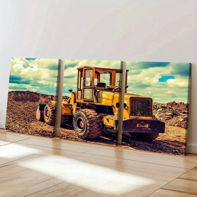 3pcs Bulldozer & Excavator in Action Wall Art Set Canvas Framed 40x60cm - High Quality Print 100% Australian Made Wall Canvas Ready to Hang
