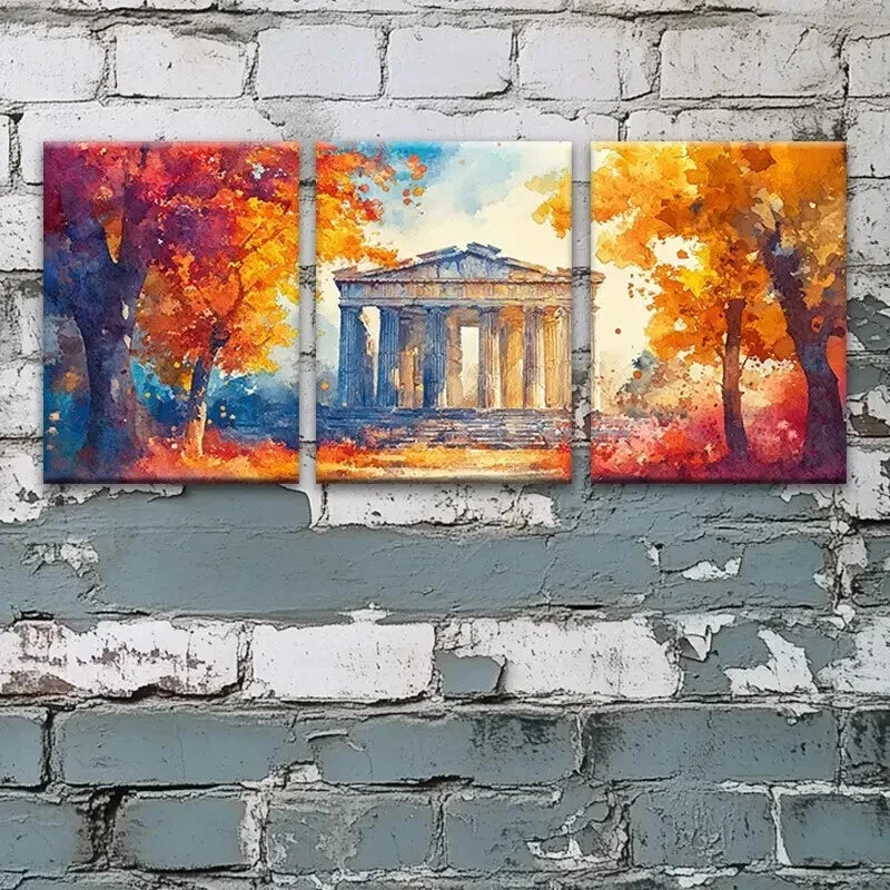 3pcs Ancient Greek Architecture Décor Perfect Wall Art Set Canvas Framed 60x90cm - High Quality Print 100% Australian Made Wall Canvas Ready to Hang - Bella Home Decor