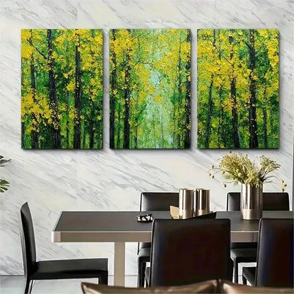 3pcs Large Green Forest Yellow Leaves Perfect Wall Art Set Canvas Framed 50x70cm - High Quality Print 100% Australian Made Wall Canvas Ready to Hang