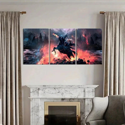 3pcs Grim Reaper on Black Horses Vintage Wall Art Set Canvas Framed 50x70cm - High Quality Print 100% Australian Made Wall Canvas Ready to Hang - Bella Home Decor