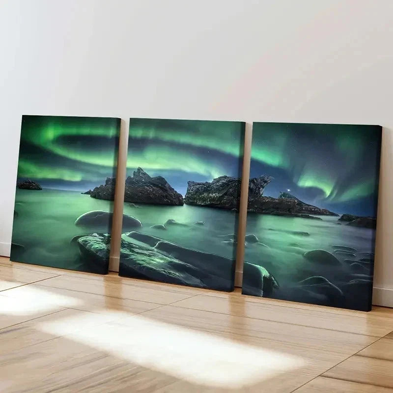 3pcs Aurora Nordic Decoration Painting Wall Art Set Canvas Framed 50x70cm - High Quality Print 100% Australian Made Wall Canvas Ready to Hang - Bella Home Decor