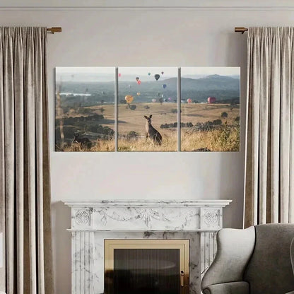 3pcs Kangaroo Hot Air Balloon Decoration Wall Art Set Canvas Framed 60x90cm - High Quality Print 100% Australian Made Wall Canvas Ready to Hang - Bella Home Decor