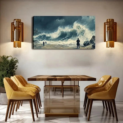 Dramatic Stormy Seascape Waves Wall Art Canvas Office Home Room Framed 120x60cm - Bella Home Decor