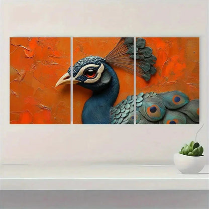 3pcs Peacock and Feather Canvas Painting T  Wall Art Set Canvas Framed 60x90cm - High Quality Print 100% Australian Made Wall Canvas Ready to Hang