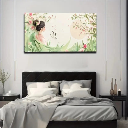 Traditional Woman Floral Hair Wall Art Canvas Office Home Room Framed 120x60cm