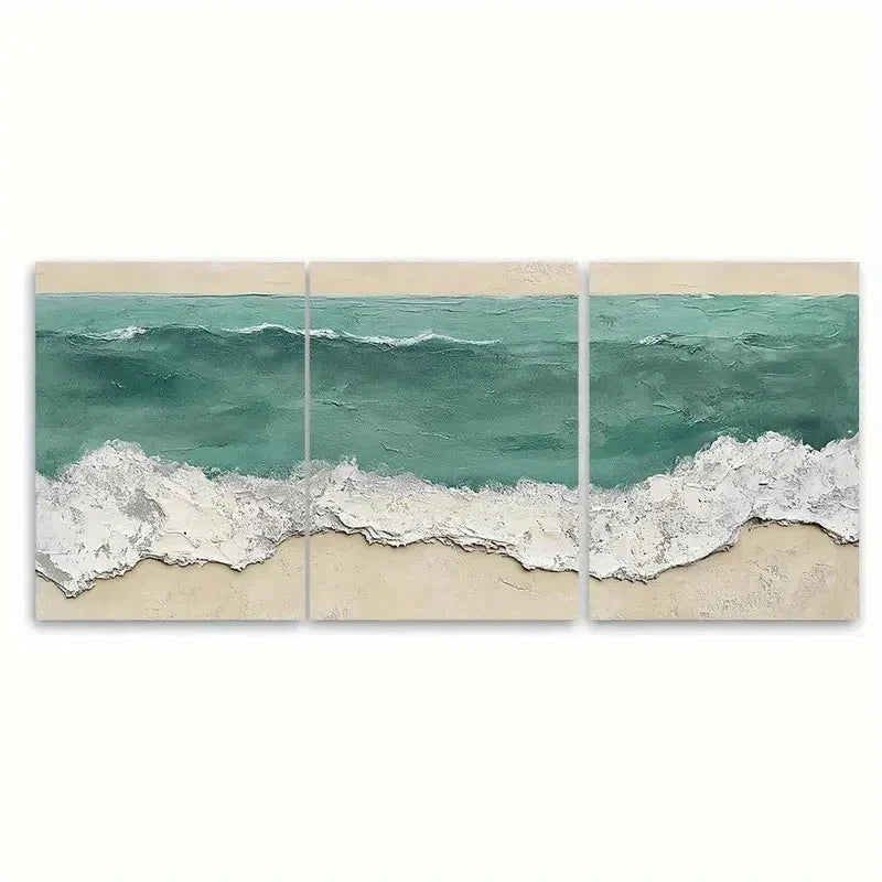 3pcs Green Abstract Texture, Grey Ocean  Wall Art Set Canvas Framed 40x60cm - High Quality Print 100% Australian Made Wall Canvas Ready to Hang