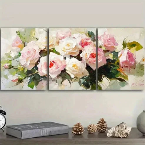3pcs Rose Oil Painting Beauty Light Perfect Wall Art Set Canvas Unframed - High Quality Print 100% Australian Made Wall Canvas