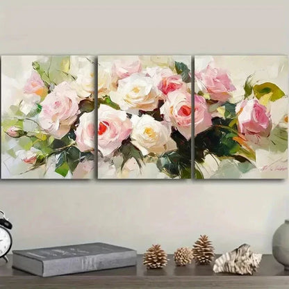 3pcs Rose Oil Painting Beauty Light Perfect Wall Art Set Canvas Unframed - High Quality Print 100% Australian Made Wall Canvas