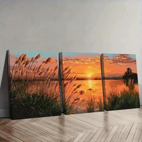 3pcs Serene Lake Glory Sunset Landscape Art Set Canvas Unframed - High Quality Print 100% Australian Made Wall Canvas