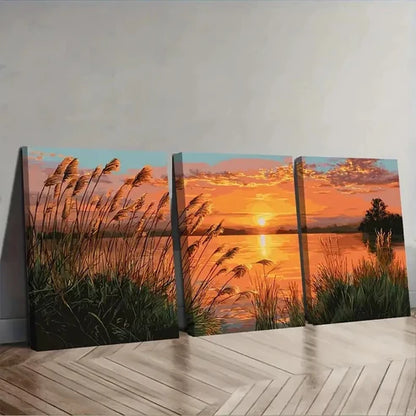 3pcs Serene Lake Glory Sunset Landscape Art Set Canvas Unframed - High Quality Print 100% Australian Made Wall Canvas