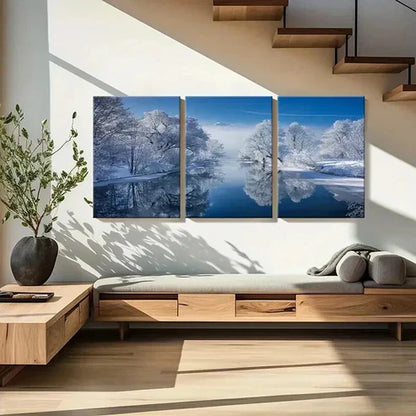 3pcs Snow Scene Forest Lake & Trees Wall Art Set Canvas Unframed - High Quality Print 100% Australian Made Wall Canvas