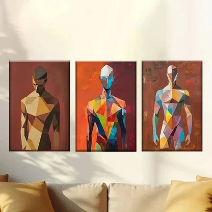 3pcs Three Abstract Figures on Red Background Wall Art Canvas Unframed – High Quality Print 100% Australian Made Wall Canvas