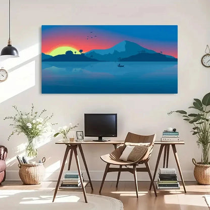 Minimalist Beach Boat Mountain Wall Art Canvas Office Home Room Framed 120x60cm