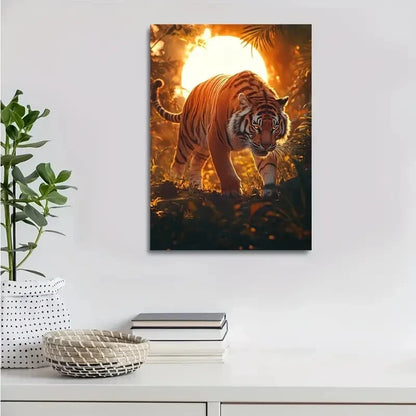 Tiger Sunset Scene Mystical Aura Painting 40x60cm Metal Print Ready to Hang