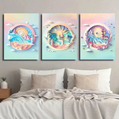 3pcs Colorful Beach Landscape Decor  Wall Art Set Canvas Unframed - High Quality Print 100% Australian Made Wall Canvas - Bella Home Decor