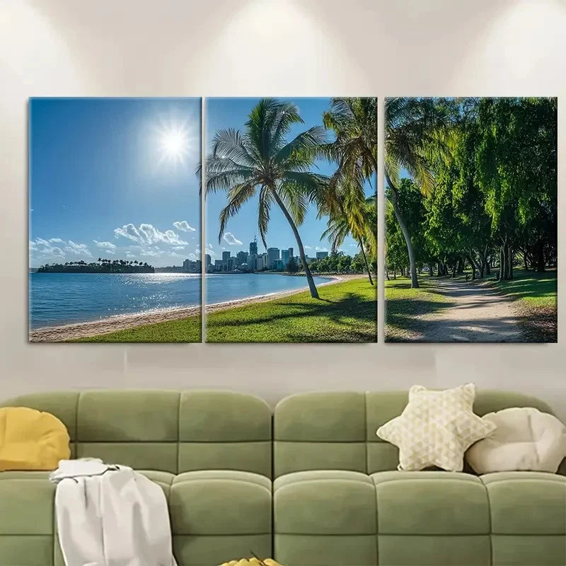 3pcs Brisbane Coastal Tropical Art Wall Art Set Canvas Framed 50x70cm - High Quality Print 100% Australian Made Wall Canvas Ready to Hang - Bella Home Decor