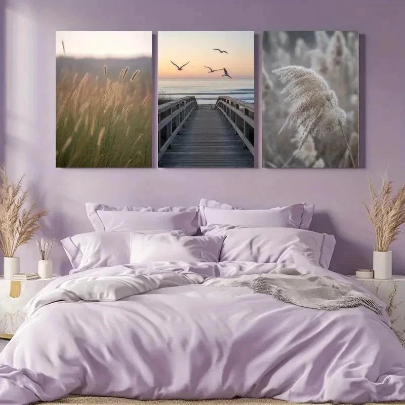 3pcs Serene Beach Path, Dune Grass  Wall Art Set Canvas Framed 60x90cm - High Quality Print 100% Australian Made Wall Canvas Ready to Hang