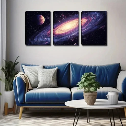 3pcs Romantic Purple Charm Nebula Modern Wall Art Canvas Unframed - High Quality Print 100% Australian Made Wall Canvas