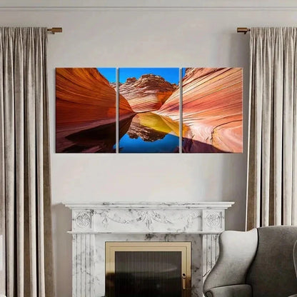 3pcs Wave Rocky Canyon Arizona Landscape Wall Art Set Canvas Framed 50x70cm - High Quality Print 100% Australian Made Wall Canvas Ready to Hang