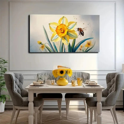 Mysterious Yellow Flowers Bee Wall Art Canvas Office Home Room Framed 120x60cm
