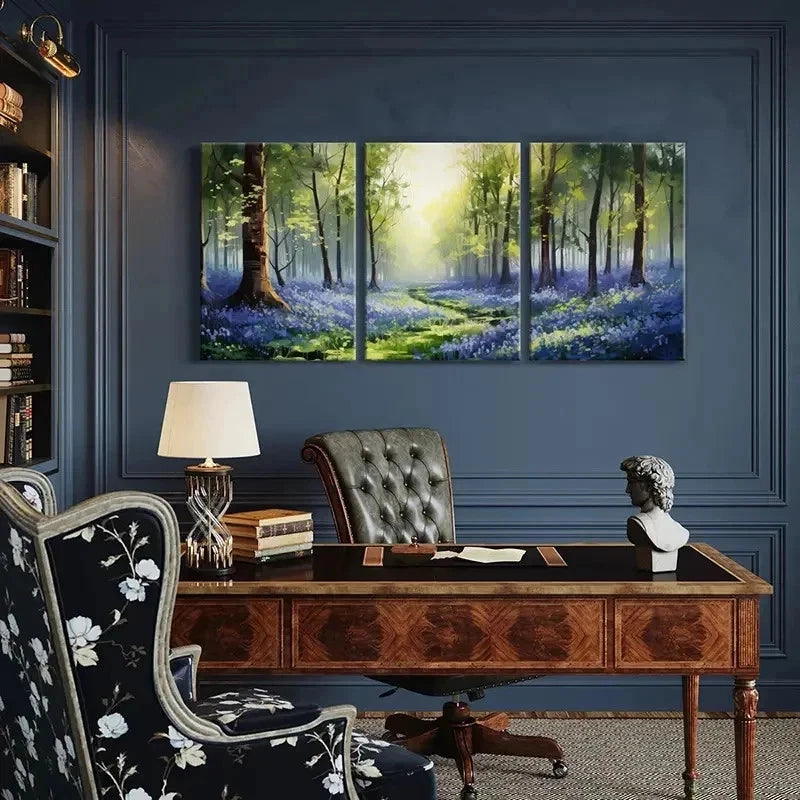 3pcs Bluebell Flowers, Sunshine, Natural Wall Art Set Canvas Framed 50x70cm - High Quality Print 100% Australian Made Wall Canvas Ready to Hang - Bella Home Decor