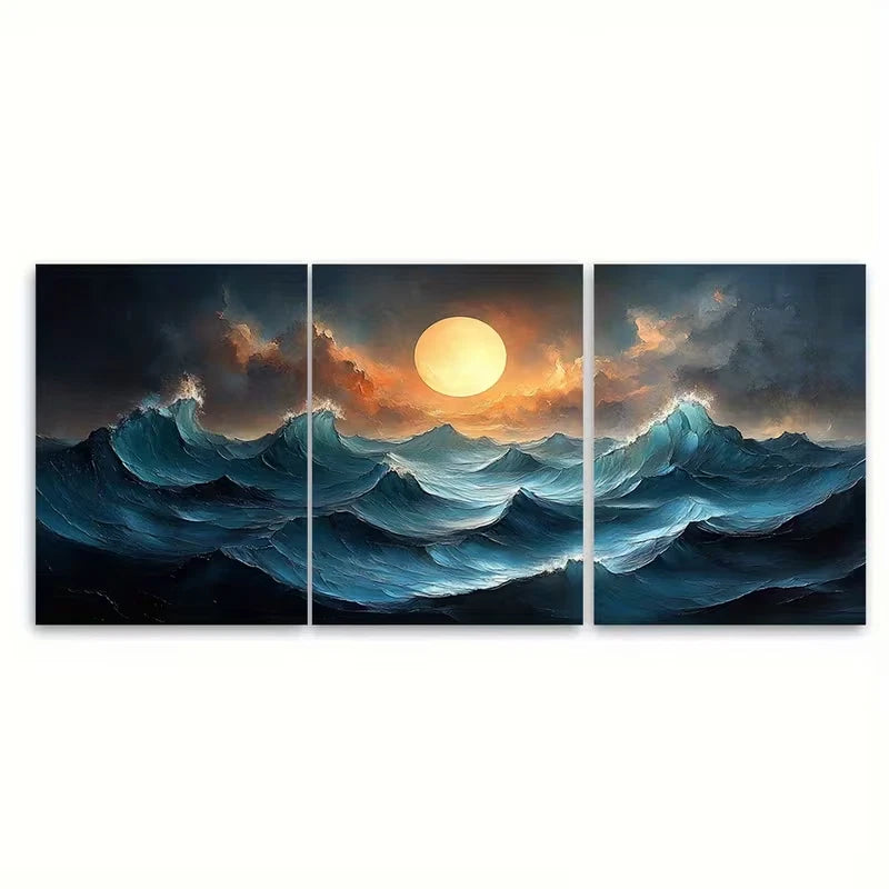 3pcs Abstract Sea Waves Geometric Metal Print Ready to Hang Art - Bella Home Decor