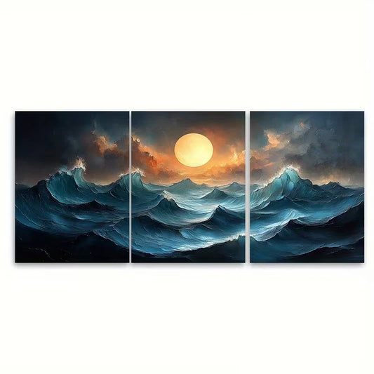 3pcs Abstract Sea Waves Geometric Metal Print Ready to Hang Art