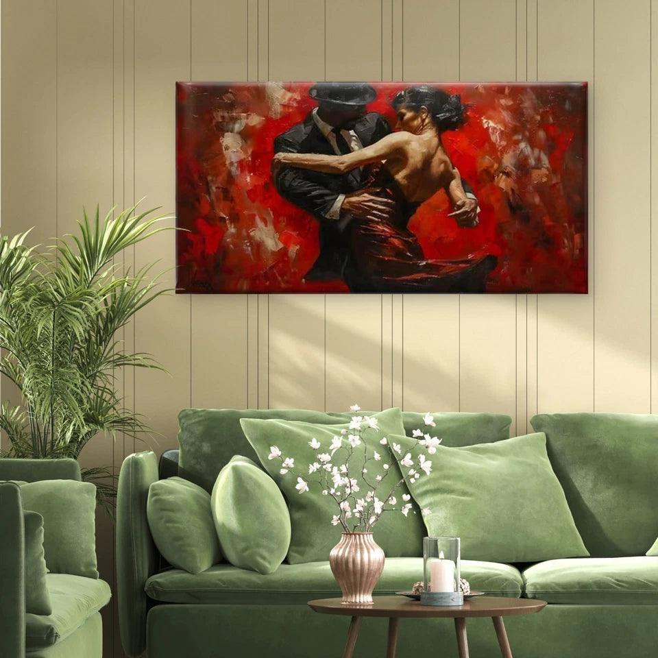 Midnight Dance in Red Wall Art Canvas Office Home Room Framed 120x60cm