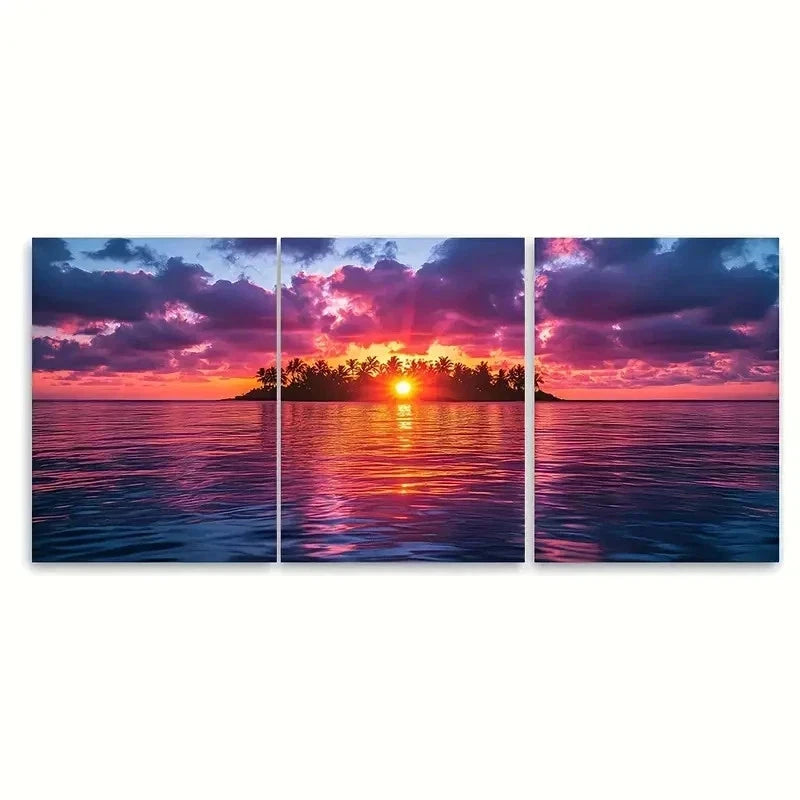 3pcs Vibrant Tropical Island Sunrise ty    Wall Art Set Canvas Framed 40x60cm - High Quality Print 100% Australian Made Wall Canvas Ready to Hang - Bella Home Decor