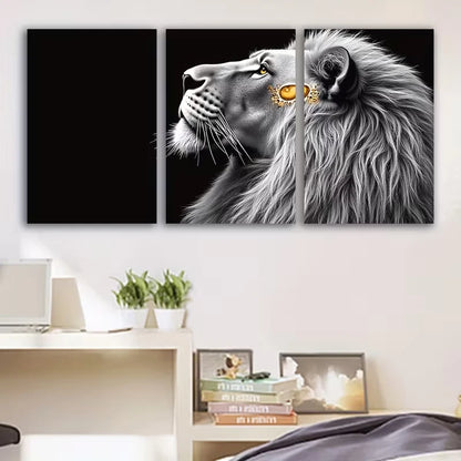 3pcs Black and White of a Lion’s Face Wall Art Set Canvas Framed 60x90cm - High Quality Print 100% Australian Made Wall Canvas Ready to Hang - Bella Home Decor
