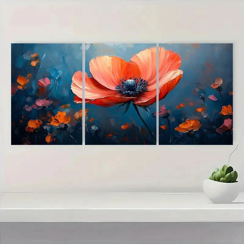 3pcs Vibrant Abstract Floral BE   Wall Art Set Canvas Framed 50x70cm - High Quality Print 100% Australian Made Wall Canvas Ready to Hang