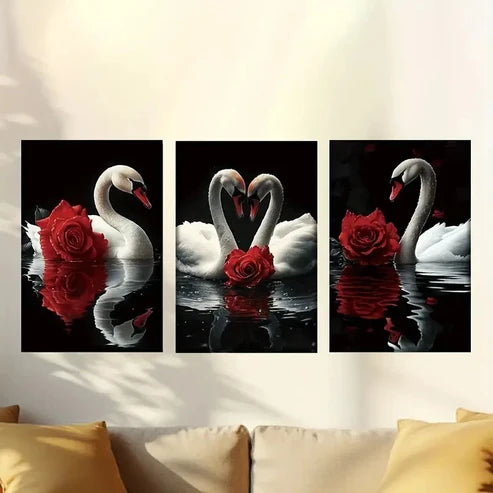 3pcs swans in love Wall Art Set Canvas Unframed - High Quality Print 100% Australian Made Wall Canvas