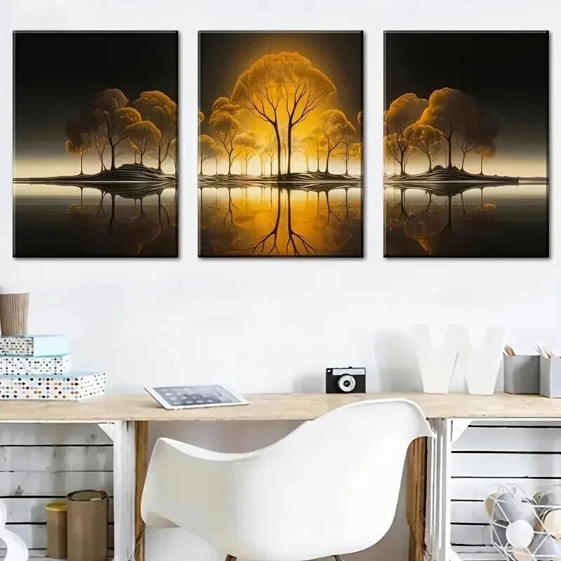 3pcs Featuring Sunset Forest Murals Perfect Wall Art Set Canvas Framed 60x90cm - High Quality Print 100% Australian Made Wall Canvas Ready to Hang - Bella Home Decor