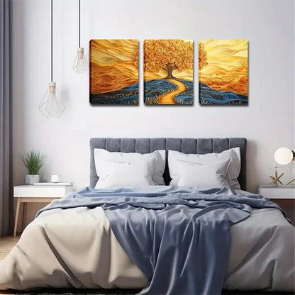 3pcs Golden Tree & Sunset Landscape Wall Art Canvas Unframed - High Quality Print 100% Australian Made Wall Canvas - Bella Home Decor