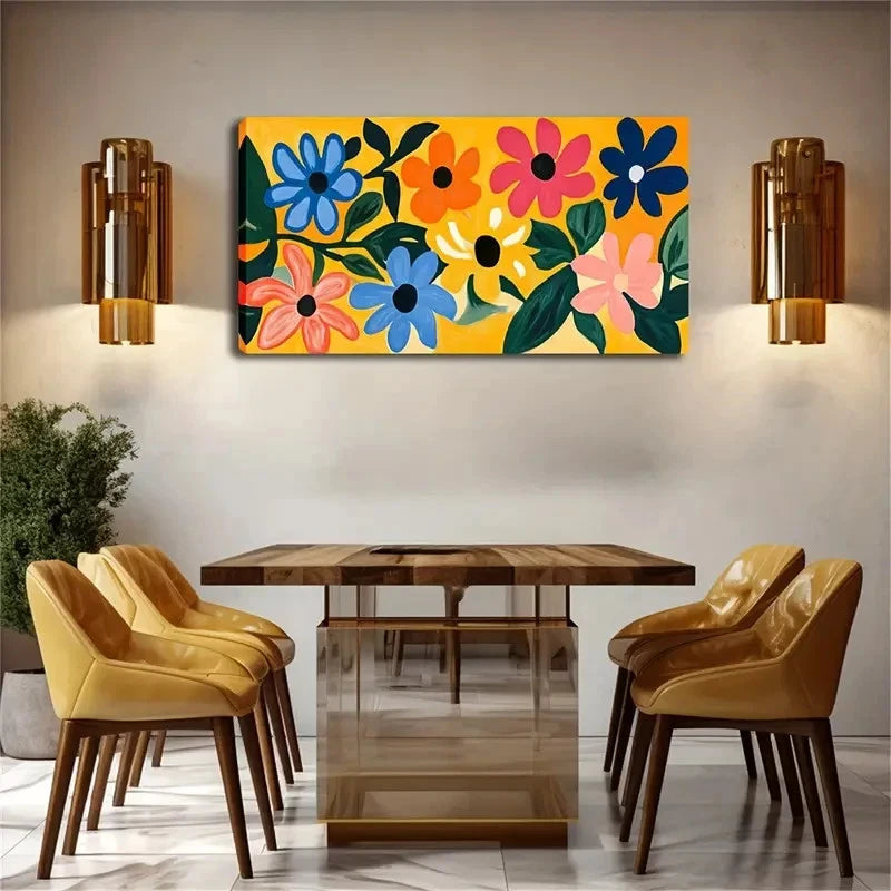 Modern Floral Multi-Color Wall Art Canvas Office Home Room Framed 120x60cm