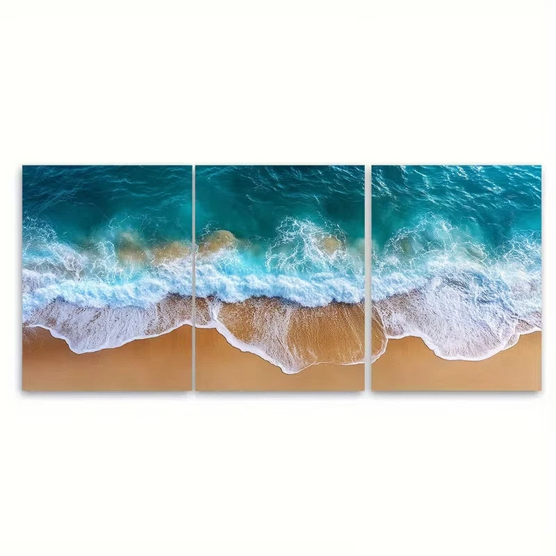 3pcs Golden Sandy Beach Aerial Photography Metal Print Ready to Hang Art - Bella Home Decor