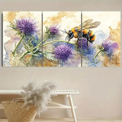 3pcs Vibrant Floral and Insect Scene, Wooden Wall Art Set Canvas Framed 40x60cm - High Quality Print 100% Australian Made Wall Canvas Ready to Hang